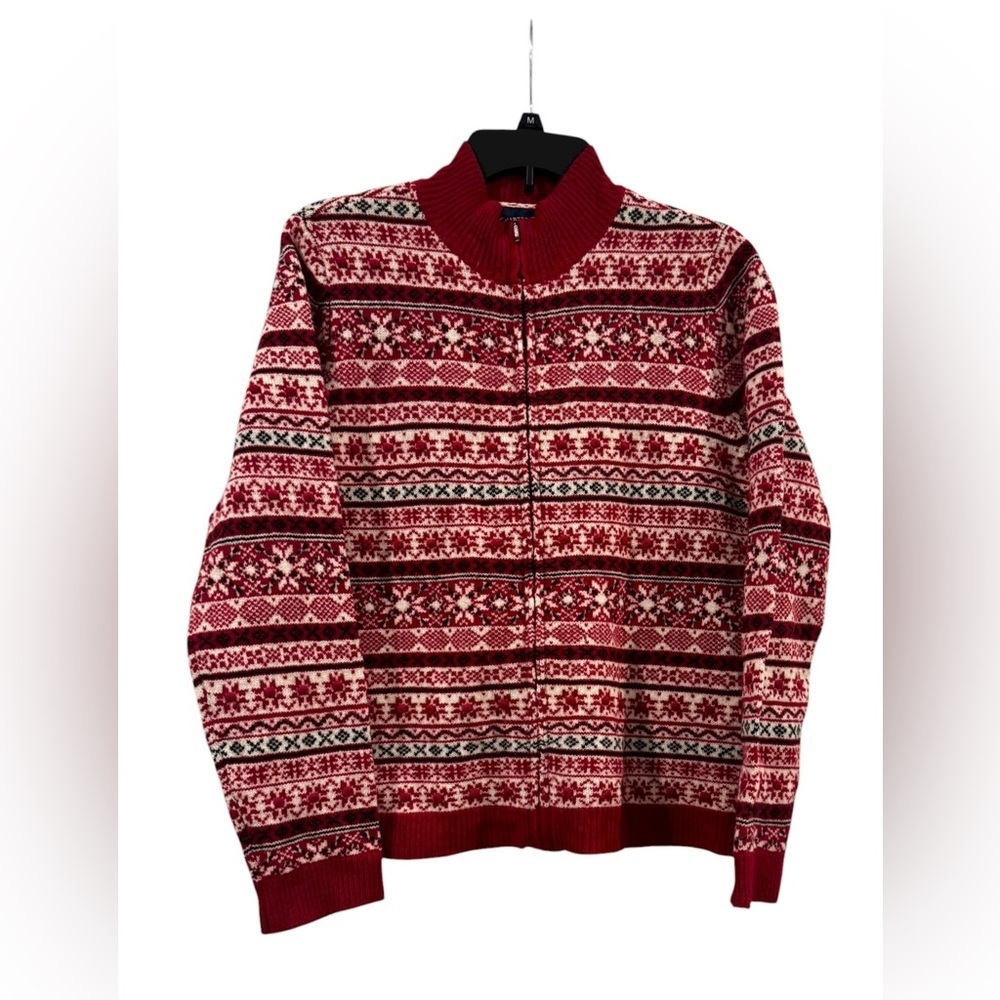 Women’s Charter Club 100% Lambswool Full Zip Holiday Cardigan Sweater: Large
